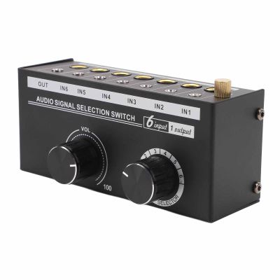 6 Way Stereo Audio Switch, Signal Source Switcher Selector Splitter Box with Volume Controller, Metal, for DVD