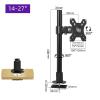 Single/Dual/Triple Monitor Stand Single Monitor Desk Mount for 14-27 Inch Monitor, up to 15.4 lbs, Height Adjustable Monitor Arm Mount with Grommet Base, VESA 7575mm/100100mm Monitor Mount Arm(60cm) view 2