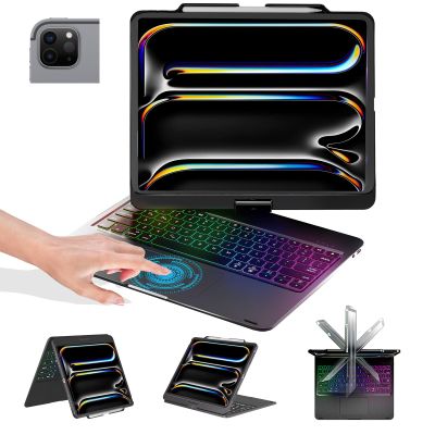 BABG Keyboard Case for iPad Air 13 inch(M3/M2)&iPad Pro 13(M5/M4),iPad Pro 12.9(6th/5th /4th/3rd Gen) Case with Keyboard,360 Rotatable,Toupad,Backlits,Pencil Charging-Matt Black