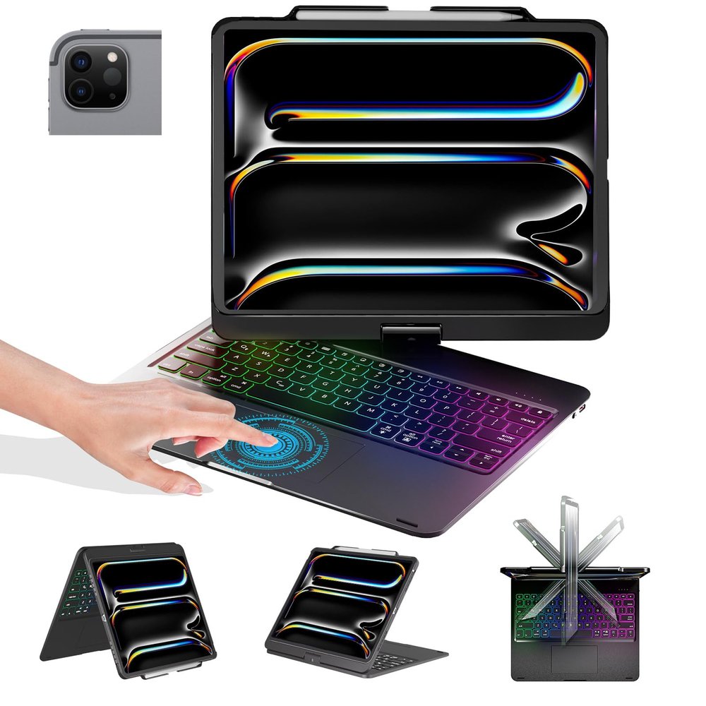BABG Keyboard Case for iPad Air 13 inch(M3/M2)&iPad Pro 13(M5/M4),iPad Pro 12.9(6th/5th /4th/3rd Gen) Case with Keyboard,360 Rotatable,Toupad,Backlits,Pencil Charging-Matt Black