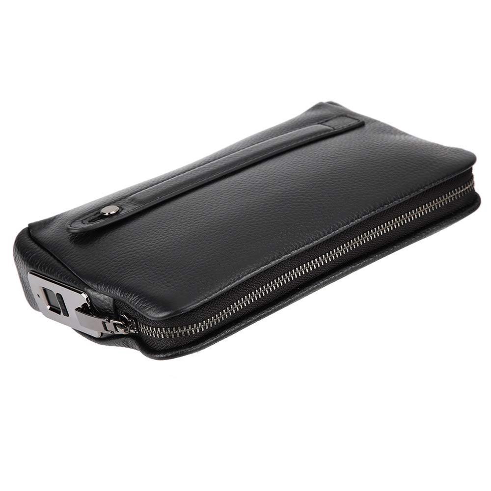 JTLB Fipilock FL - V1 Men Zipper Leather Wallet Smart Fingerprint Security Anti Theft Handbag Black