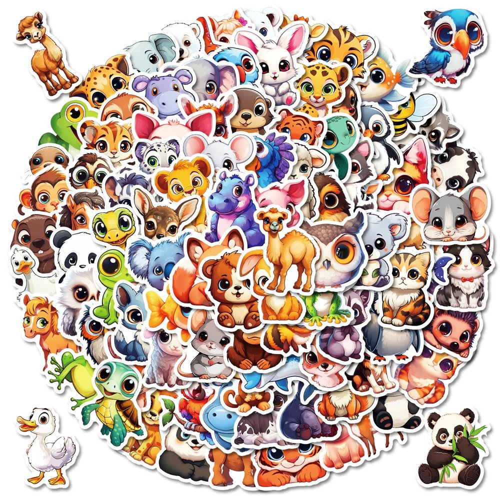 100pcs Cute Animal Stickers for Kids, Cartoon Animal Waterproof Vinyl Decal for Girl Teen Adult Water Bottle Laptop Phone Computer Skateboard Luggage Notebook (Cute Animal)