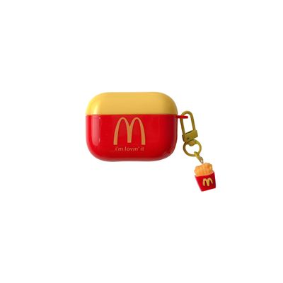 Keychain Charm Soft TPU Case Compatible with Apple AirPods 1 2 3 4 Pro Food Cool Fun Modern Special Unique Creative Bright Red Color Men Guys Boys Girls Kids (French Fries, for AirPods 4th 2024)