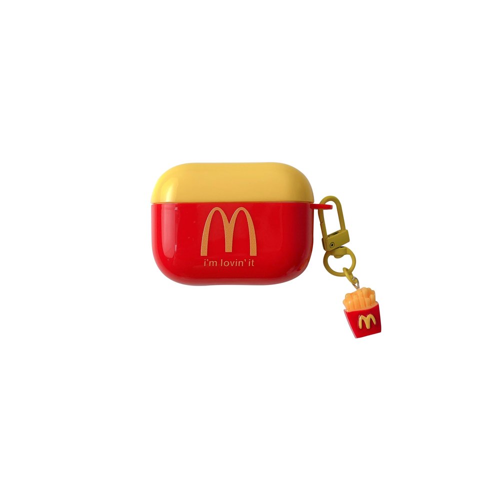 Keychain Charm Soft TPU Case Compatible with Apple AirPods 1 2 3 4 Pro Food Cool Fun Modern Special Unique Creative Bright Red Color Men Guys Boys Girls Kids (French Fries, for AirPods 4th 2024)
