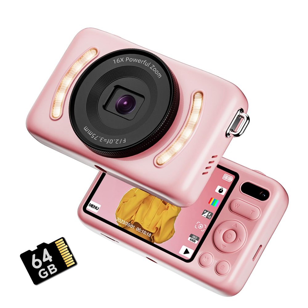 2025 New Digital Cameras,64MP Digital Camera with 64GB Memory Card,16X Zoom,2.8" Real HD Screen,Anti Shake,Easy to use Pocket Digital Camera for Kids and Gen Z,Compact Point-and-Shoot Camera