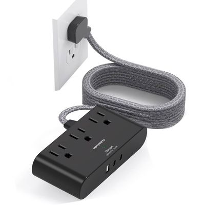 10 Ft Ultra Thin Flat Extension Cord, HANYCONY Black Flat Plug Power Strip with 3 Outlets 3 USB Ports(2 USB C), Desk Wall Outlet Extender, Non Surge Protector for Cruise, Dorm Room Essentials