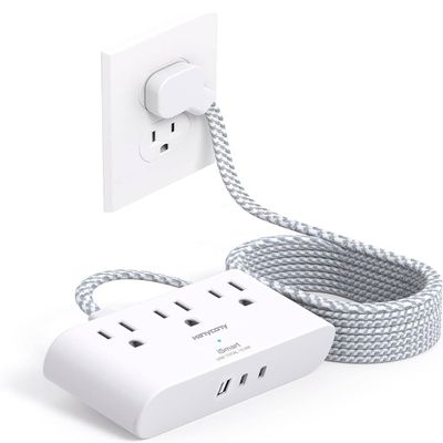 Extension Cord 15 Ft, HANYCONY Ultra Thin Flat Plug Power Strip with 3 Outlets 3 USB Ports (2 USB C), Wall Mount, Multi Plug Outlet Extender Desk Charging Station for Travel Dorm Room Essentials