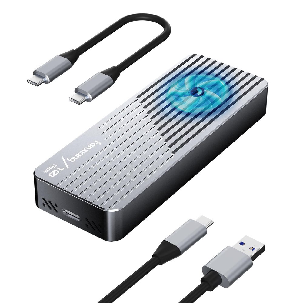 fanxiang SSD Enclosure with Cooling Fan, USB 3.2 Gen 2 (10 Gbps), M.2 NVME/SATA SSD Enclosure, USB Adapter/Reader, M.2 Enclosure, Supports M and B+M Keys and Size 2230/2242/2280 SSDs, MD85