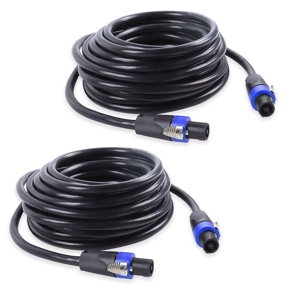 HBU Pack of 2 Speakon Cables 16 Feet - 2 Packs NL4FC 4 Pole SpeakOn to SpeakOn Cables - PA DJ 4 Conductor Studio, Stage Pro Audio Jack Wire with Twist Lock (16 Ft, 4 Conductors)
