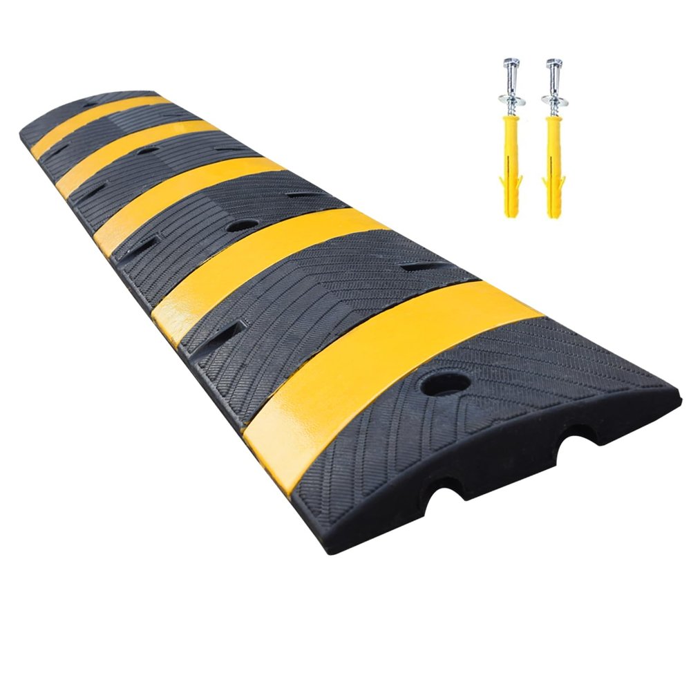BESEA Rubber Speed Bumps for Driveway, 2 Pack 36" Speed Bump 2" High Heavy Duty Speed Humps for Road & Parking Lot, Portable Speed Bump with Reflectors, Bolts & Cable Channel (2PACK 72 in)