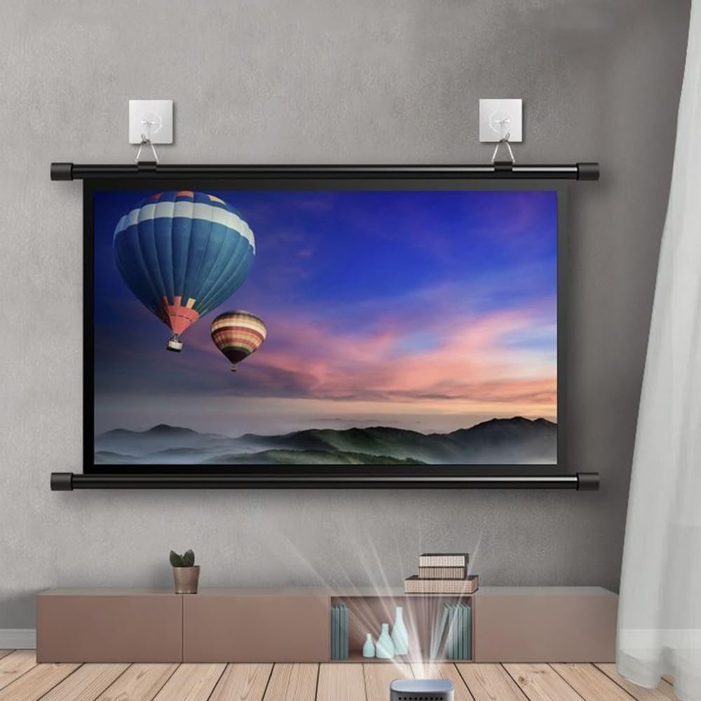 MUGVFVCSQ Projector Screen Manual Pull Down Movie Screen 40" 50" 60" 72" HD 4K Projection Screen for Home Theater Camping Office Meeting(60inch(16:9))