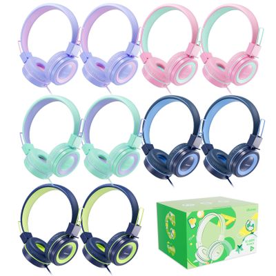 iClever Kids Headphones for School K-12, Tangle Free, 3.5mm Jack, HD Stereo, Swivel Folable Kids On Ear Headphones with Cord for Classroom/Student/Tablets/Laptop, Bulk 5Pack (Colorful 10PACK)