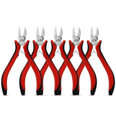 HOUSERAN 5-Pack 4" Wire Cutters, Spring Loaded Side Cutters for Jewelry Making, Flush Cut Pliers with Angled Design, Small Wire Cutters for DIY, Craft, Electronics, Repairing