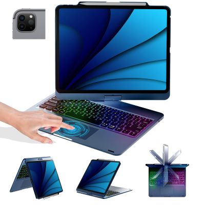 BABG Keyboard Case for iPad Air 13 inch(M3/M2)&iPad Pro 13(M5/M4),iPad Pro 12.9(6th/5th /4th/3rd Gen) Case with Keyboard,360 Rotatable,Toupad,Backlits,Pencil Charging-Navy Blue