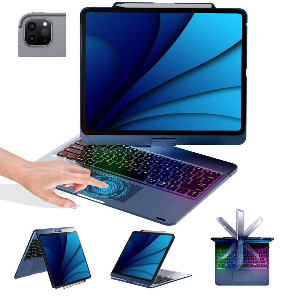 BABG Keyboard Case for iPad Air 13 inch(M3/M2)&iPad Pro 13(M5/M4),iPad Pro 12.9(6th/5th /4th/3rd Gen) Case with Keyboard,360 Rotatable,Toupad,Backlits,Pencil Charging-Navy Blue