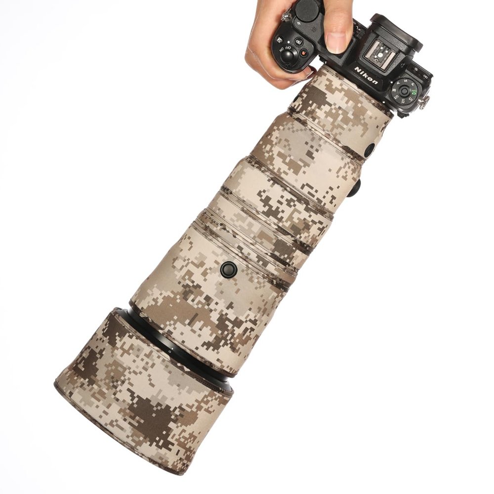 CHASING BIRDS Lens Camouflage Waterproof Coat for Nikon Z 600mm f/6.3 VR S Rainproof Lens Protective Cover Version IV (Brown Grid, with 2.0X TC)