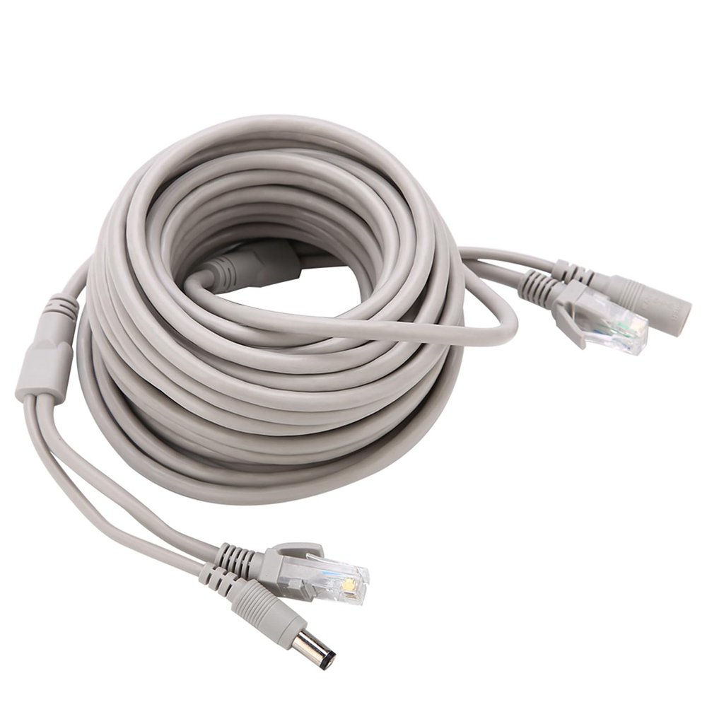 Cat 5 Cable & Power Extension Two in One, 20M RJ45+DC Ethernet IP Cameras & NVR, Suitable for 10Mbps/100Mbps Network, RJ45 with 2.1X Power Extension