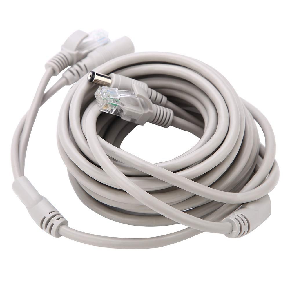 Cat 5 Cable & Power Extension Two in One, 20M RJ45+DC Ethernet IP Cameras & NVR, Suitable for 10Mbps/100Mbps Network, RJ45 with 2.1X Power Extension