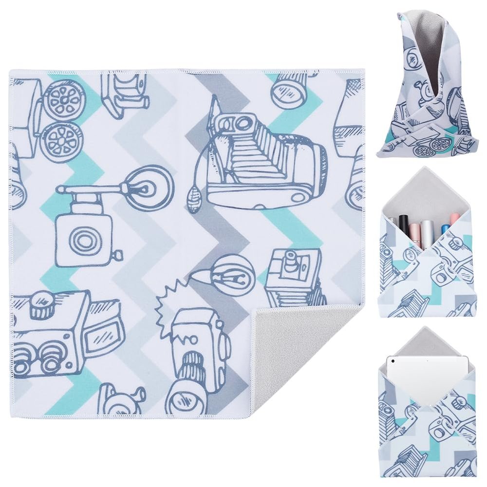 CREATCABIN Camera Protective Wrap Camera Wrap Magic Storage Bag Self-Adhesive Scratch Prevent Cosmetic Travel Product Storage Lens Pouches Soft Cloth with Sticky for Camera Tech Gear 11x11 Inch