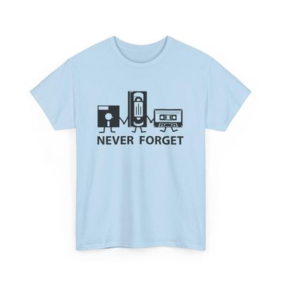 Retro Gaming Tee, Funny Cassette Tape T-Shirt, VHS Player Shirt, Unisex Floppy Disk Top, Old School Video Game Apparel Light Blue