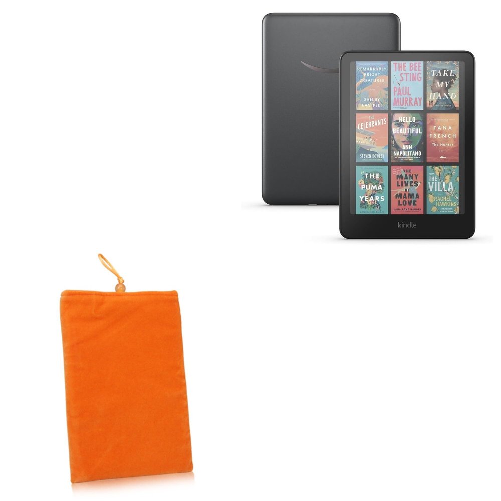BoxWave Case Compatible with Amazon Kindle Colorsoft Signature Edition (1st Gen 2024) - Velvet Pouch, Soft Velour Fabric Bag Sleeve with Drawstring - Bold Orange