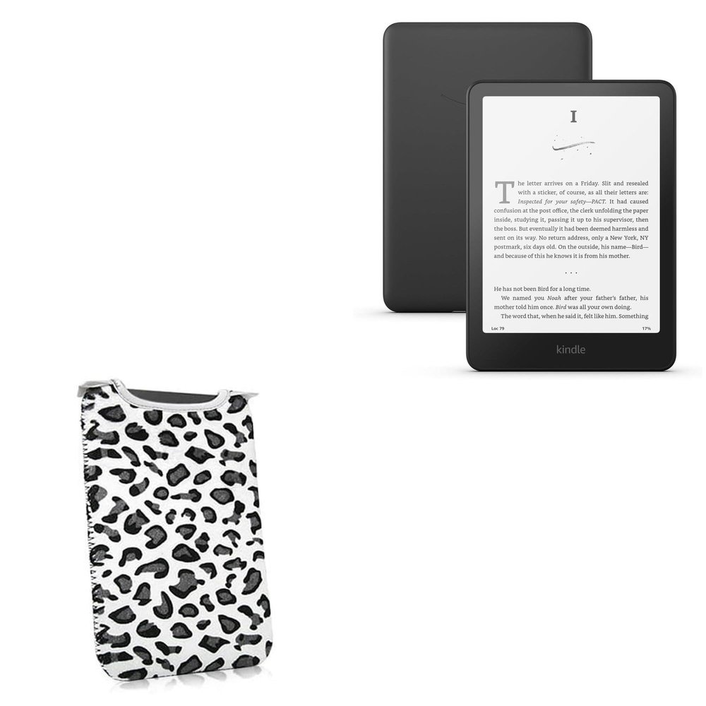 BoxWave Case Compatible with Amazon Kindle (11th Gen 2024) - Snow Leopard Plush SlipSuit, Animal Leopard Print Padded Soft Sleeve