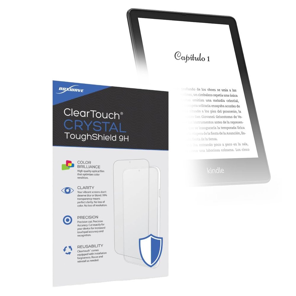 BoxWave Screen Protector Compatible with Amazon Kindle Paperwhite Signature Edition (11th Gen) - ClearTouch Crystal ToughShield 9H (2-Pack), Clear 9H Tough Flexible Film Screen Protector