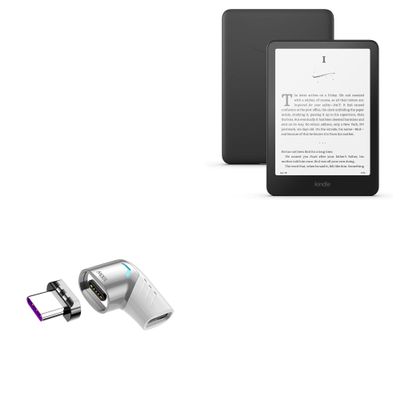 BoxWave Adapter Compatible with Amazon Kindle Paperwhite (11th Gen) - MagnetoSnap PD Angle Adapter, Magnetic Charging Connector Device Saver - Metallic Silver