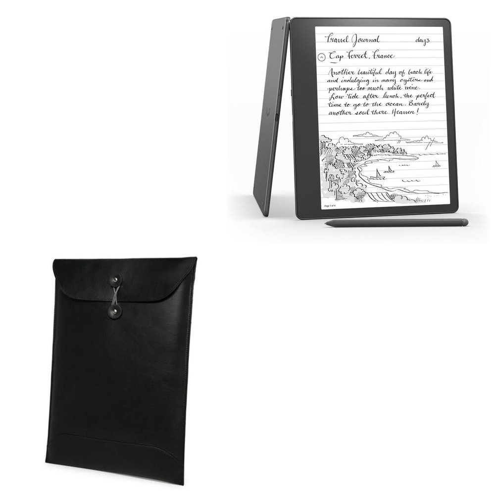 BoxWave Case Compatible with Amazon Kindle Scribe (1st Gen 2024) - Nero Leather Envelope, Leather Wallet Style Flip Cover