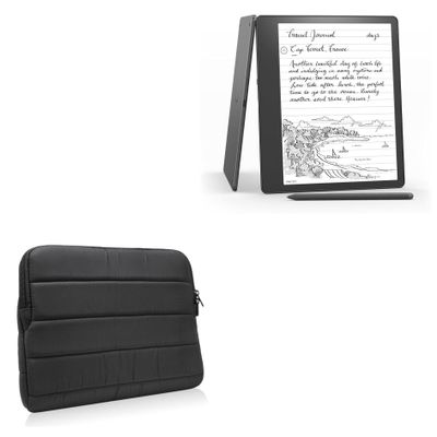 BoxWave Case Compatible with Amazon Kindle Scribe (1st Gen 2024) - Polar Jacket, Puffy Padded Material Zip Up Sleeve Pouch - Jet Black