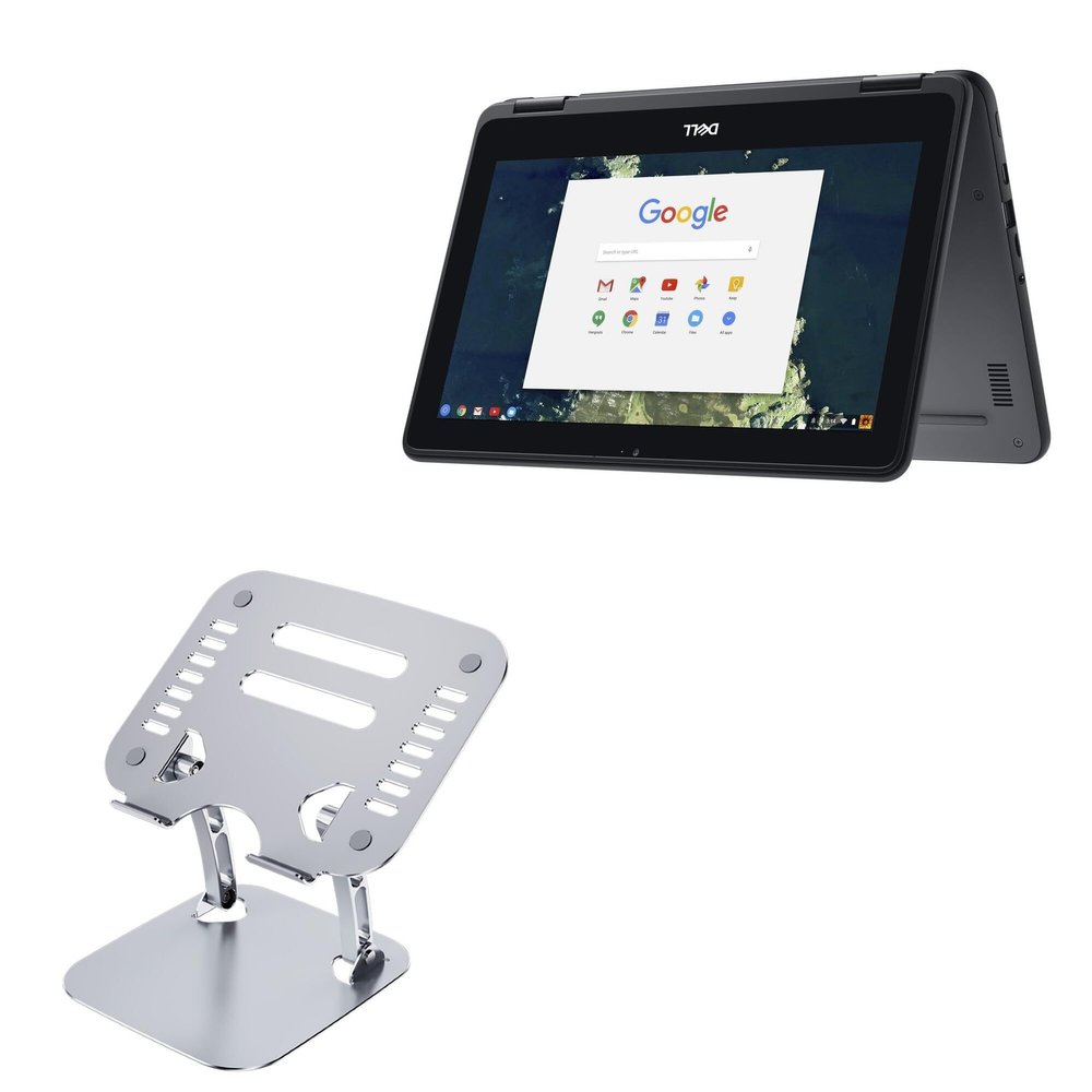 BoxWave Stand and Mount Compatible with Dell Chromebook 5190 with Touchscreen (11 in) - Executive VersaView Laptop Stand, Ergonomic Adjustable Viewing Angle Metallic Riser - Metallic Silver