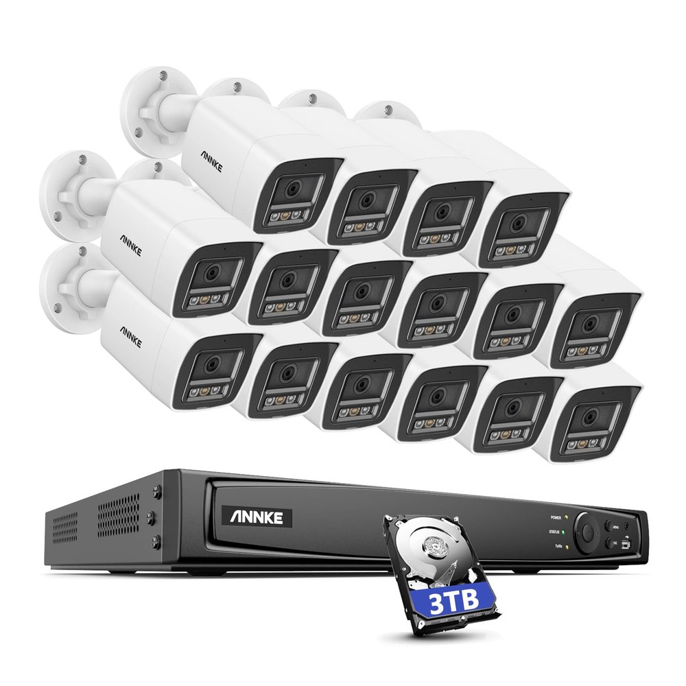 ANNKE 12MP Security Camera System, 16CH AI NVR Recorder with Human/Vehicle Detection, 16X 12MP UHD IP PoE Cams with Color Night Vision, Built-in Mic, Compatible with Alexa, IP67 Weatherproof, 3TB HDD