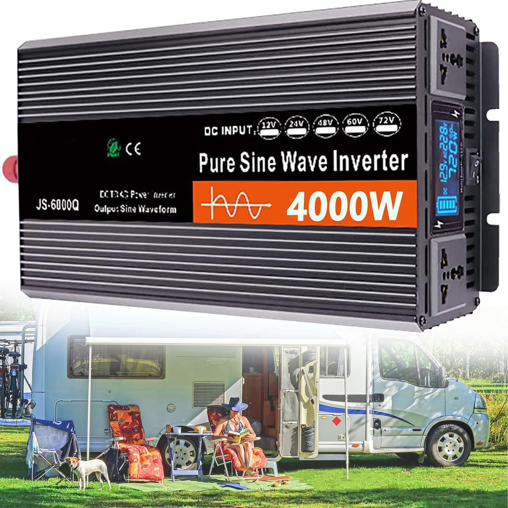 Dfdieratve Inverter 4000W Car Power Inverter, Power Inverter DC 12-60V to 110V/220V AC Converter Vehicle Adapter Plug Outlet with AC Outlets, Car Outlet Adapter Inverter Charger for Laptop,60V