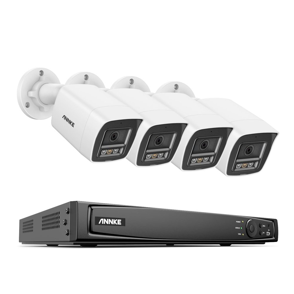 ANNKE 12MP Security Camera System, 16CH AI NVR Recorder with Human/Vehicle Detection, 4X 12MP UHD IP PoE Cams with Color Night Vision, Built-in Mic, Compatible with Alexa, IP67 Weatherproof, NO HDD