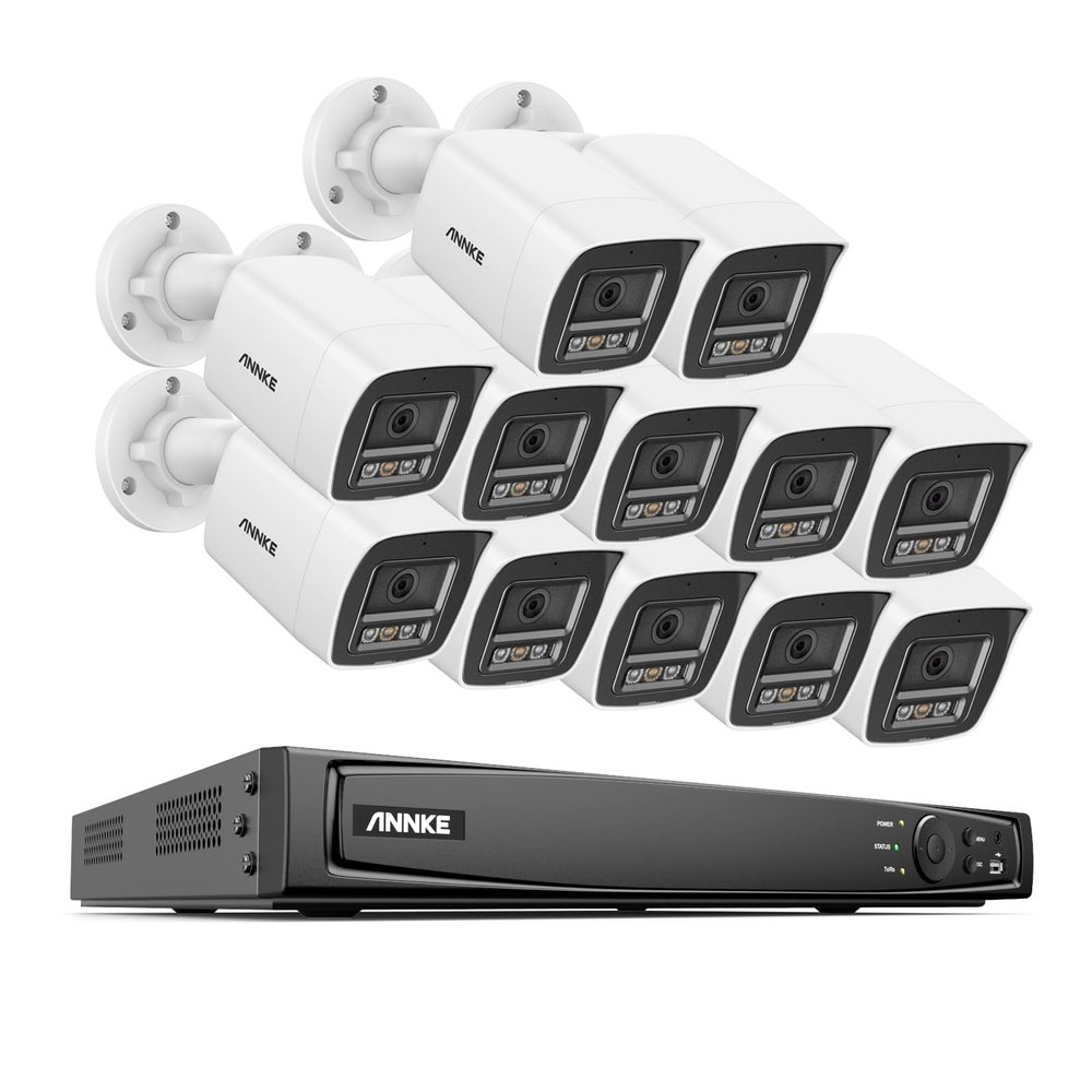 ANNKE 12MP Security Camera System, 16CH AI NVR Recorder with Human/Vehicle Detection, 12X 12MP UHD IP PoE Cams with Color Night Vision, Built-in Mic, Compatible with Alexa, IP67 Weatherproof, NO HDD