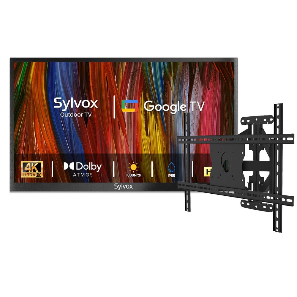 SYLVOX Outdoor TV with Mount & Cover, 43 inch 4K Smart TVs, Weatherproof & IP55 Waterproof, Support Google Assistant, Chromecast, 1000 nit Brightness Partial Sun (Deck Pro 2.0/2024)