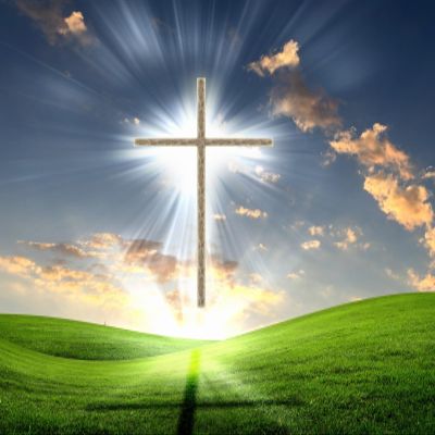 BELECO 20x10ft Fabric Christian Cross Backdrop Holy Heaven Light Cloudy Sky Outdoor Nature Green Grassland Crucifix Backdrop Lord Pray Easter Religious Christian Church Event Decoration Photo Props
