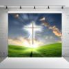 BELECO 20x10ft Fabric Christian Cross Backdrop Holy Heaven Light Cloudy Sky Outdoor Nature Green Grassland Crucifix Backdrop Lord Pray Easter Religious Christian Church Event Decoration Photo Props view 2