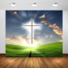 BELECO 20x10ft Fabric Christian Cross Backdrop Holy Heaven Light Cloudy Sky Outdoor Nature Green Grassland Crucifix Backdrop Lord Pray Easter Religious Christian Church Event Decoration Photo Props view 3