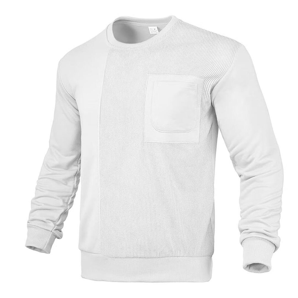 FMCHICO Zippered Hooded Sweatshirt Men Men's Crewneck Sweatshirts Soild Color Texture Long Sleeve Casual Pullover Shirt with Pocket White