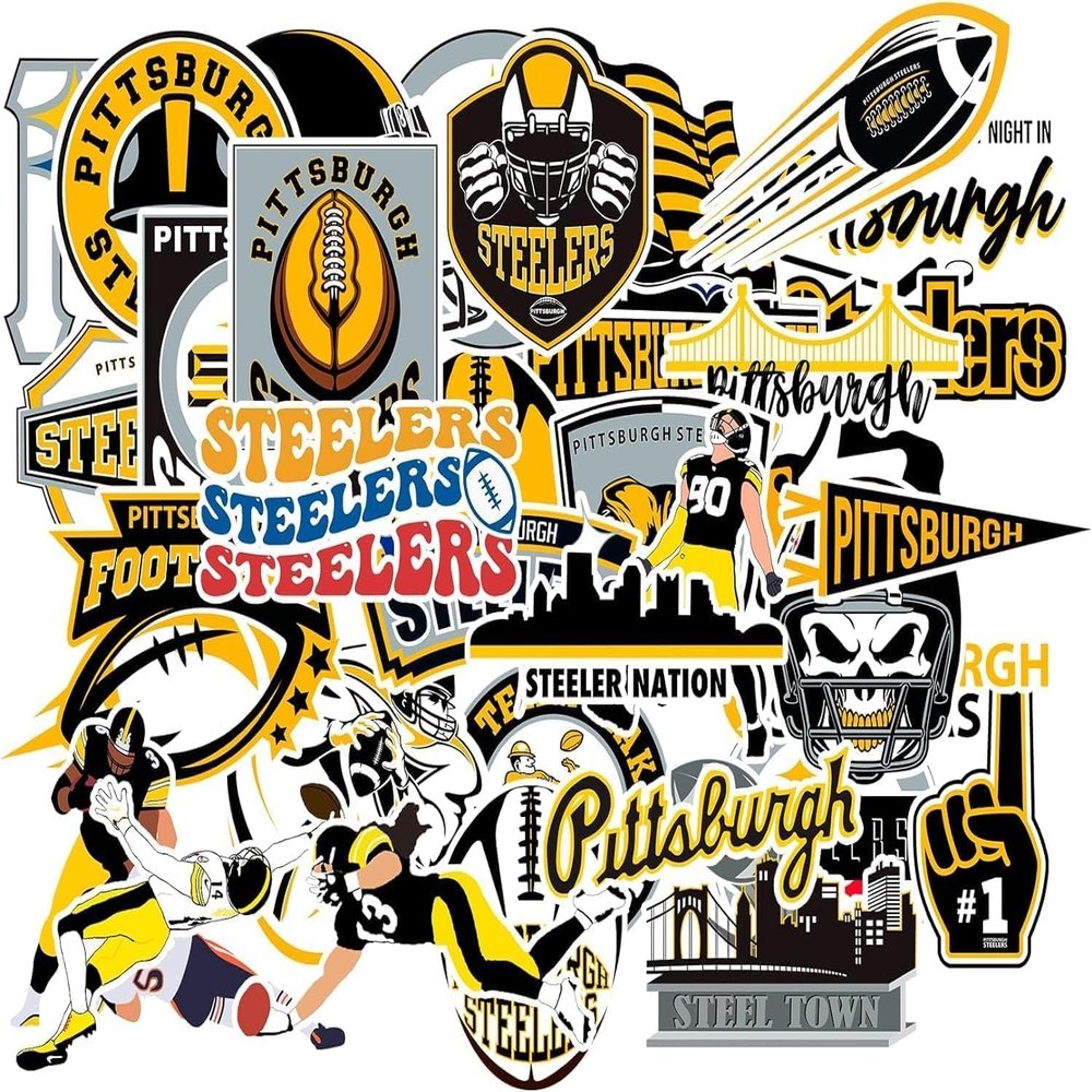 35PCS Pittsburgh Stickers Pack Steeler Pennsylvania Football and Rugby Decals for Water Bottle, Laptop, Car, Helmet, Scrapbook Waterproof Vinyl Pittsburgh Gifts for Kids Teens Adults Fans