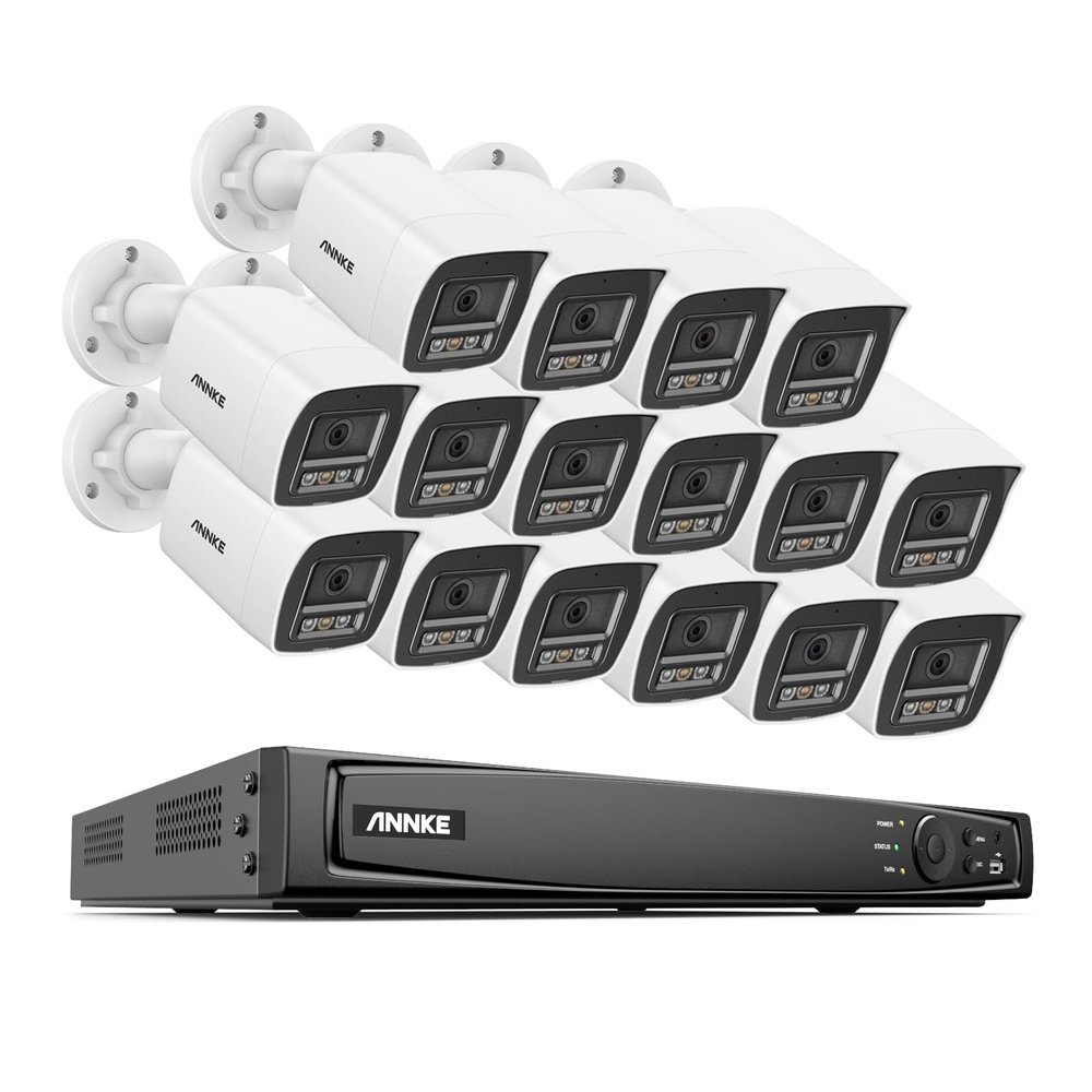 ANNKE 12MP Security Camera System, 16CH AI NVR Recorder with Human/Vehicle Detection, 16X 12MP UHD IP PoE Cams with Color Night Vision, Built-in Mic, Compatible with Alexa, IP67 Weatherproof, NO HDD
