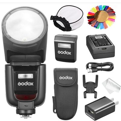 GODOX V1 PRO for Canon - Godox Flash for Canon GODOX V1 PRO C V1PRO C V1PRO-C TTL Round Head Camera Flash for Canon R6 .etc, 76Ws HSS 1/8000s, 2.4G Wireless,1.3s Recycle Time,M/TTL Flash Mode,Type-C