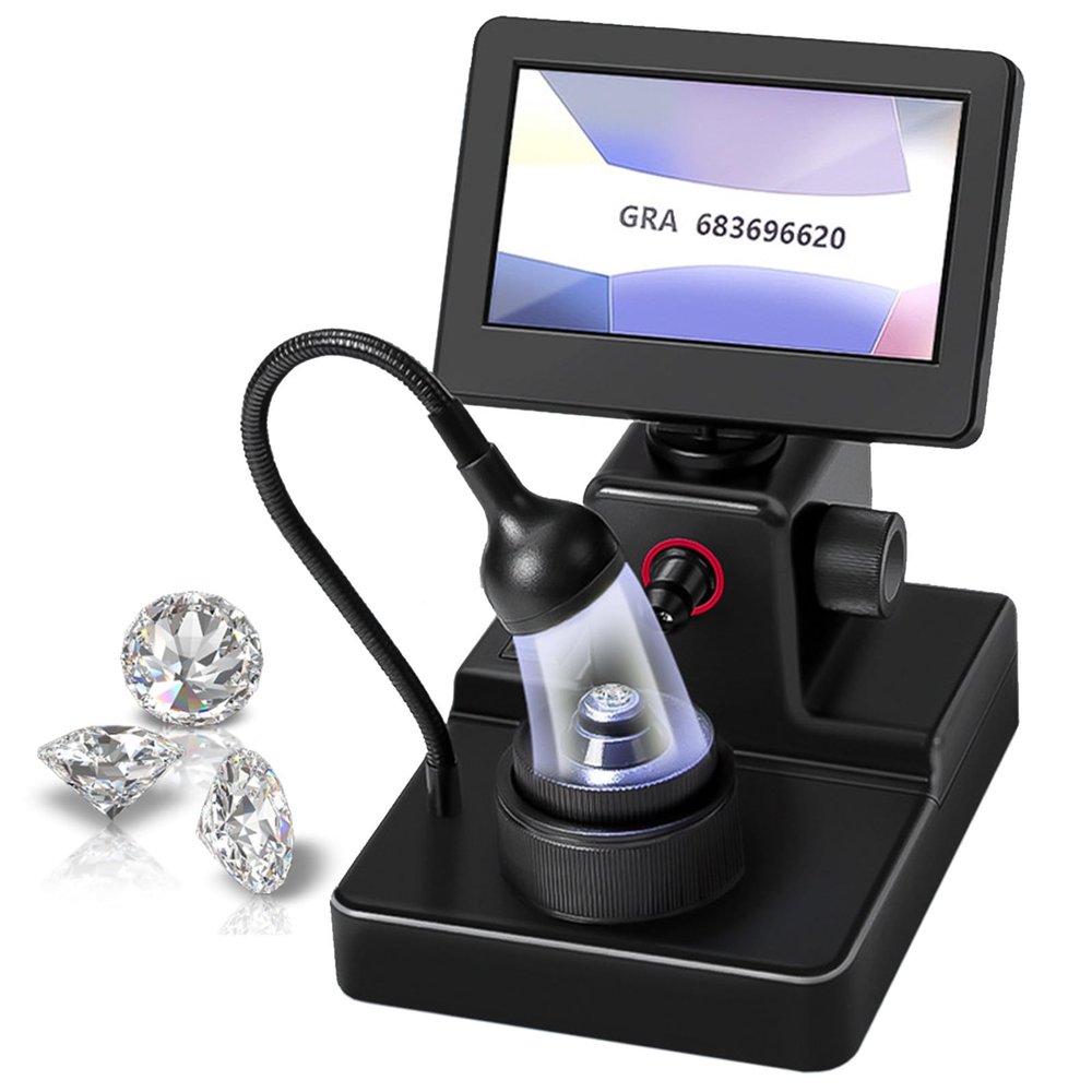 Naturalpowev 4.3Inch LCD Digital Microscope,Digital Diamond Girdle Viewer, 50-1500X Magnification, Biological Microscope Kit, Accurate Identification, for Diamond Inscription Viewer