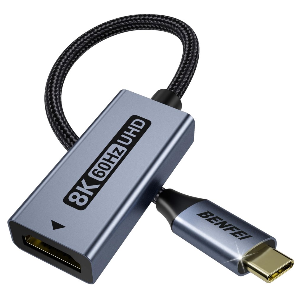 BENFEI USB C to HDMI 2.1 Adapter (8K@60Hz, 4K@240Hz, Aluminum Shell, Nylon Braided) Compatible with iPhone 15/16 Pro/Max, MacBook Pro/Air 2023, iPad Pro, Surface Book 2 More