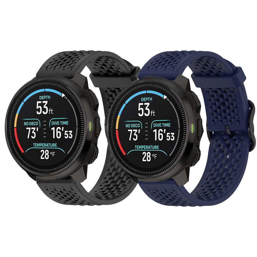 Compatible with SUUNTO OCEAN bands, 20mm, 22mm Silicone band with Metal Buckle Compatible with SUUNTO OCEAN, RACE, RACE S, VERTICAL, 9 PEAK, 9 PEAK PRO, 5 Peak, 3 Smartwatch (2 Pack-Black+Blue, 22mm size band)