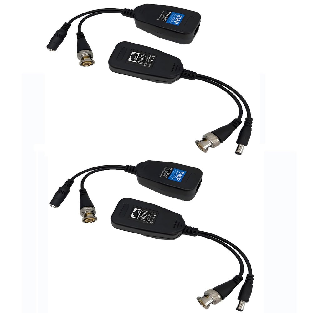 HD-CVI/TVI/AHD Video Balun with Power Connector, RJ45 CAT5 Data Transmitter, BNC Twisted (2 Pair)