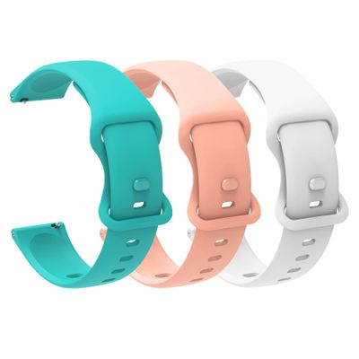 Lamshaw Compatible with Blackview Smart Watch bands, 20mm, 22mm New Soft Silicone Sport Replacement Straps Compatible with IOWODO W60, R30 Pro, R50, Compatible with Blackview W60, R30 Pro, R50 Smart Watch (3 Pack-White+Green+Pink, 22mm size band)