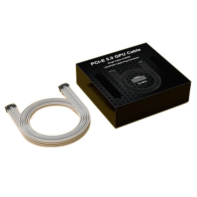 16AWG PCI-E 5.0 GPU 600w 12VHPWR Plug Connector Single Sleeved Cable(White)