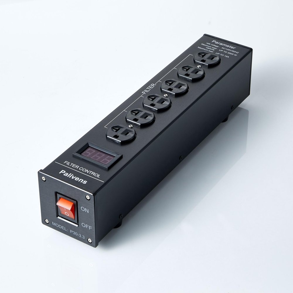 Pailvens AC Power Filter Power Conditioner with Display, 4 Ways Power Socket, Line Conditioner Power Purifier, Power Conditioner Audio Suitable for HiFi CD Player, TV, Black